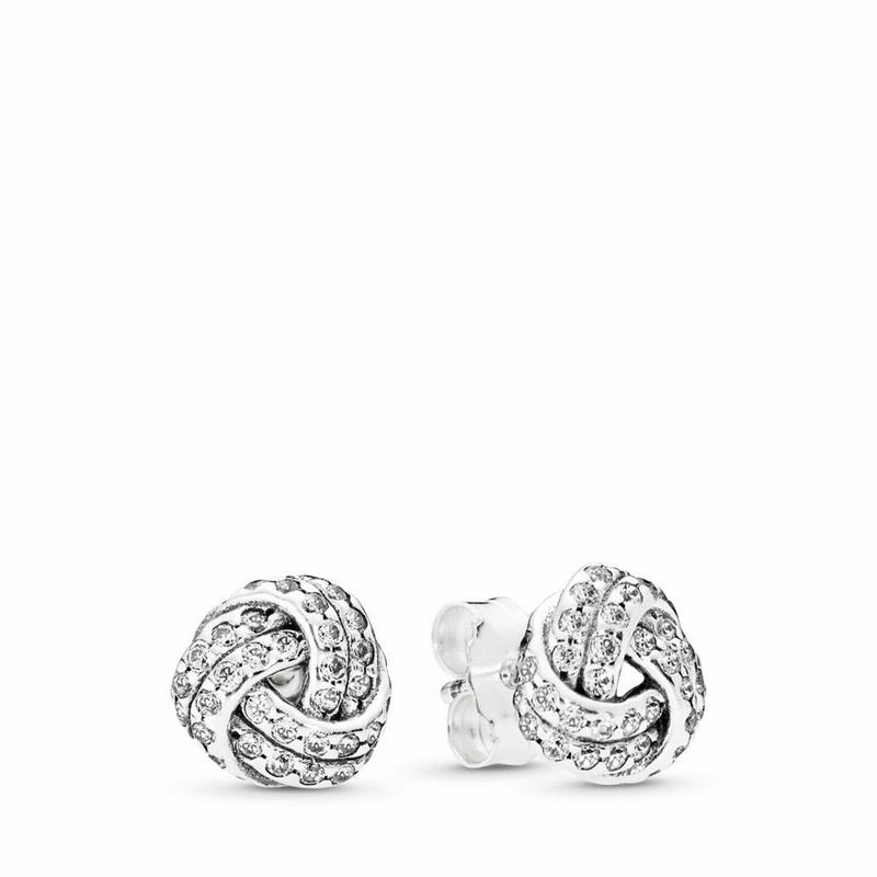 Pandora Sparkling Love Knots Stud Earrings - Sterling Silver/Cubic Zirconia - Canada | YT5630TD